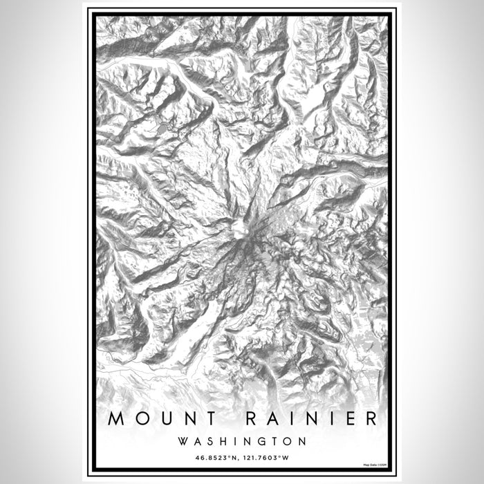 Mount Rainier Washington Map Print Portrait Orientation in Classic Style With Shaded Background