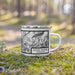 Right View Custom Mount Rainier Washington Map Enamel Mug in Classic on Grass With Trees in Background