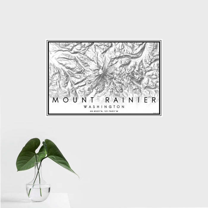 16x24 Mount Rainier Washington Map Print Landscape Orientation in Classic Style With Tropical Plant Leaves in Water