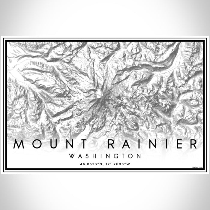 Mount Rainier Washington Map Print Landscape Orientation in Classic Style With Shaded Background