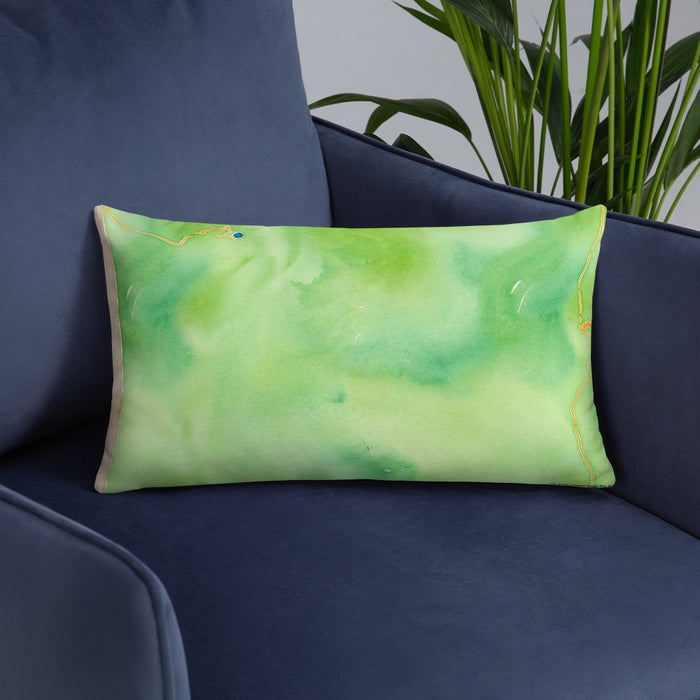 Custom Mount Rainier Washington Map Throw Pillow in Watercolor on Blue Colored Chair