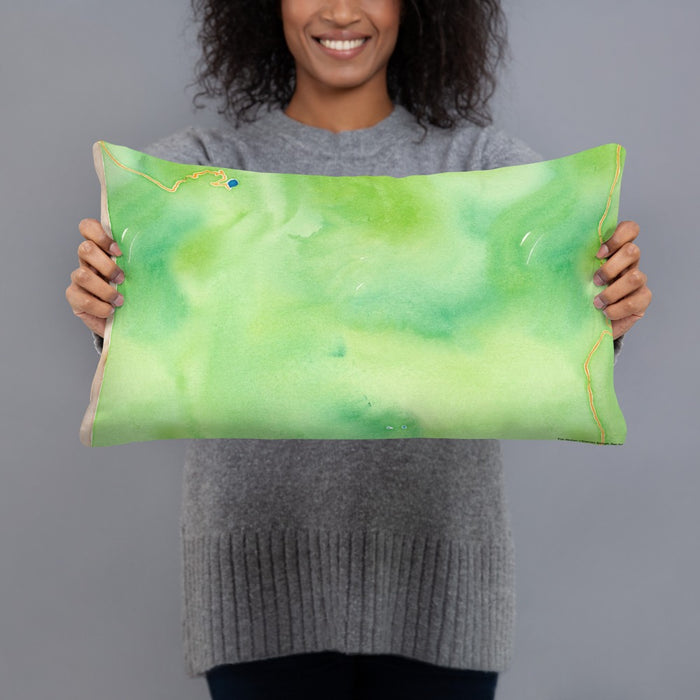 Person holding 20x12 Custom Mount Rainier Washington Map Throw Pillow in Watercolor