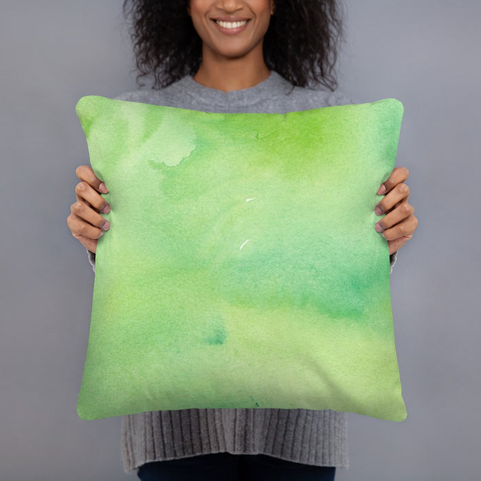 Person holding 18x18 Custom Mount Rainier Washington Map Throw Pillow in Watercolor