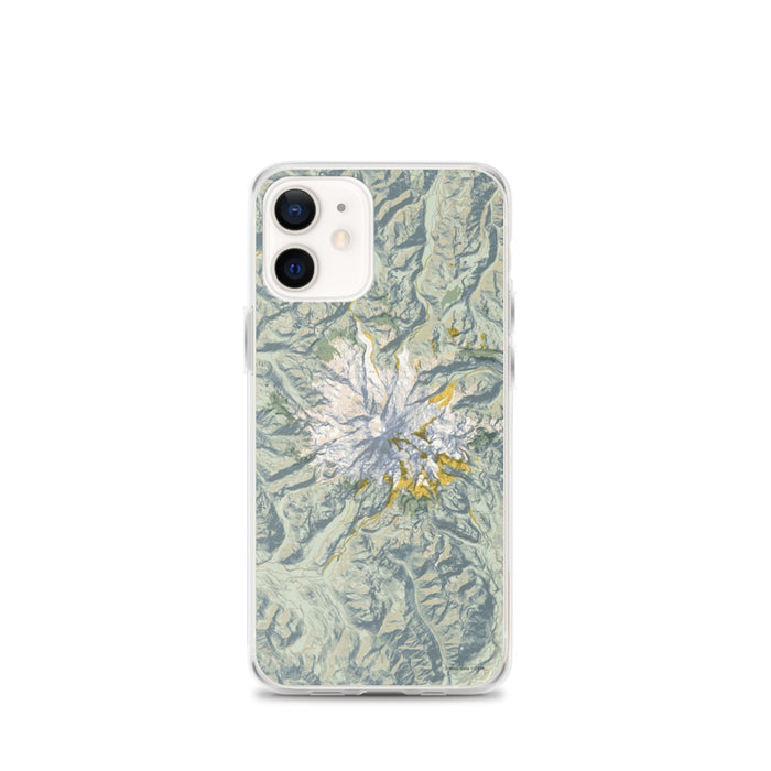 Custom Mount Rainier Washington Map iPhone 12 mini Phone Case in Woodblock