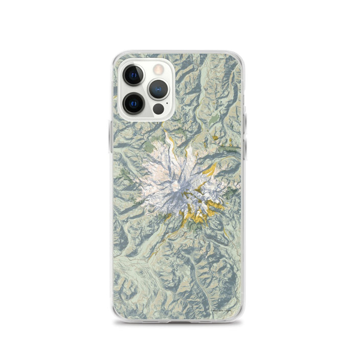 Custom Mount Rainier Washington Map iPhone 12 Pro Phone Case in Woodblock