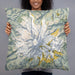 Person holding 22x22 Custom Mount Rainier Washington Map Throw Pillow in Woodblock