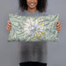 Person holding 20x12 Custom Mount Rainier Washington Map Throw Pillow in Woodblock