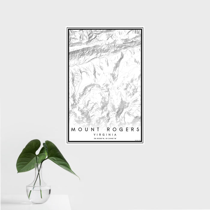 16x24 Mount Rogers Virginia Map Print Portrait Orientation in Classic Style With Tropical Plant Leaves in Water