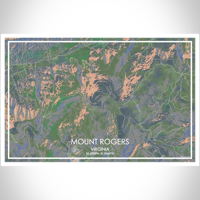 Mount Rogers Virginia Map Print Landscape Orientation in Afternoon Style With Shaded Background