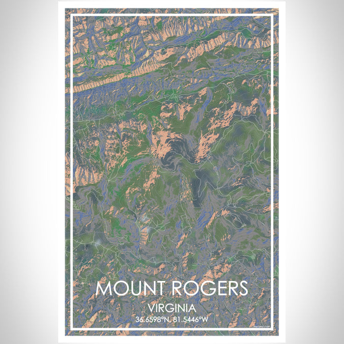 Mount Rogers Virginia Map Print Portrait Orientation in Afternoon Style With Shaded Background