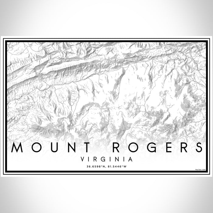 Mount Rogers Virginia Map Print Landscape Orientation in Classic Style With Shaded Background