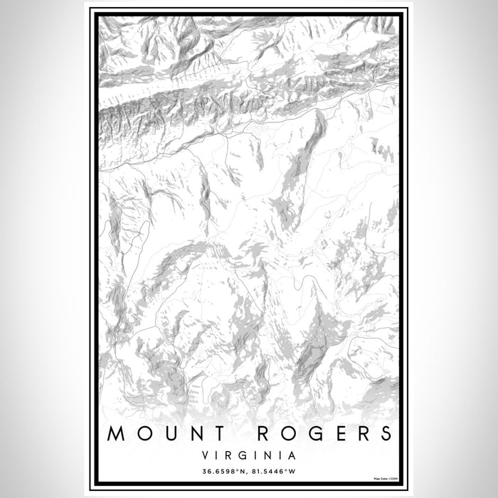 Mount Rogers Virginia Map Print Portrait Orientation in Classic Style With Shaded Background