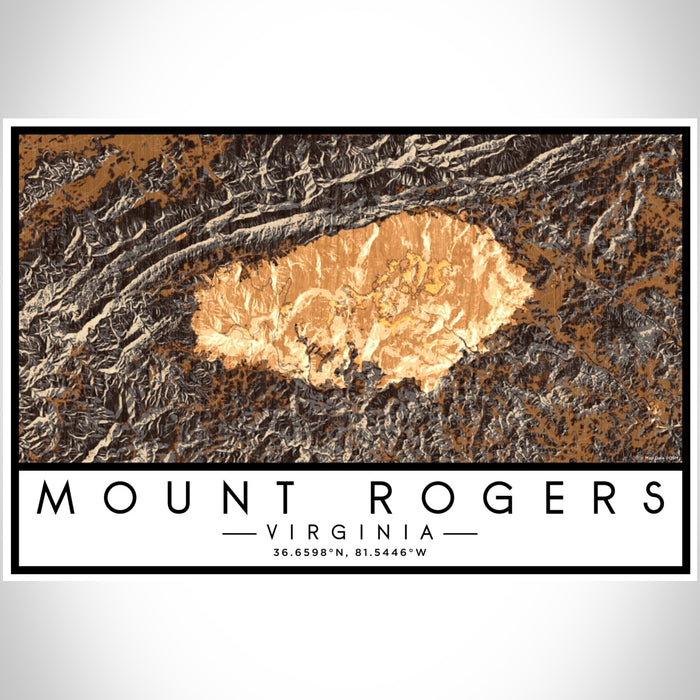 Mount Rogers Virginia Map Print Landscape Orientation in Ember Style With Shaded Background