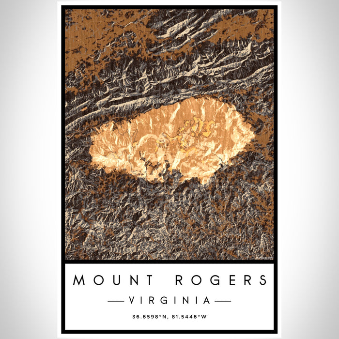 Mount Rogers Virginia Map Print Portrait Orientation in Ember Style With Shaded Background