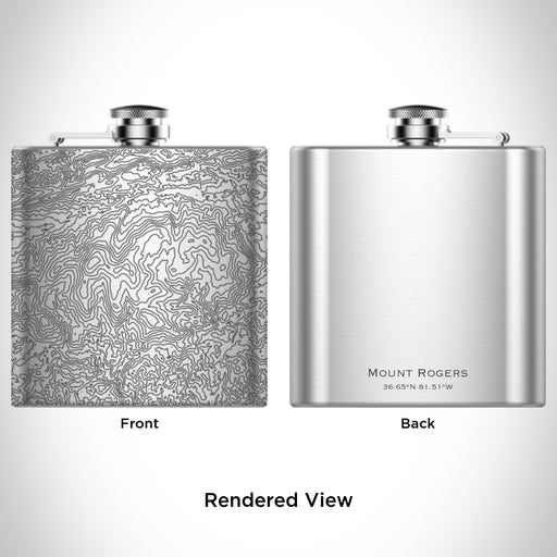 Rendered View of Mount Rogers Virginia Map Engraving on 6oz Stainless Steel Flask