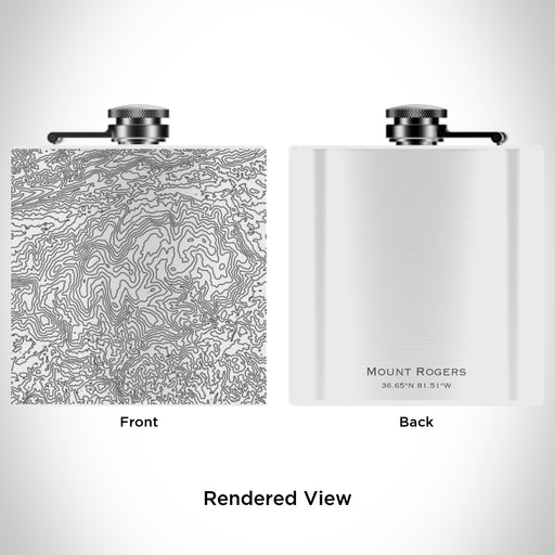 Rendered View of Mount Rogers Virginia Map Engraving on 6oz Stainless Steel Flask in White