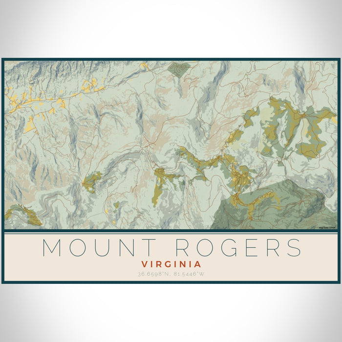 Mount Rogers Virginia Map Print Landscape Orientation in Woodblock Style With Shaded Background