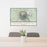 24x36 Mount Shasta California Map Print Lanscape Orientation in Woodblock Style Behind 2 Chairs Table and Potted Plant
