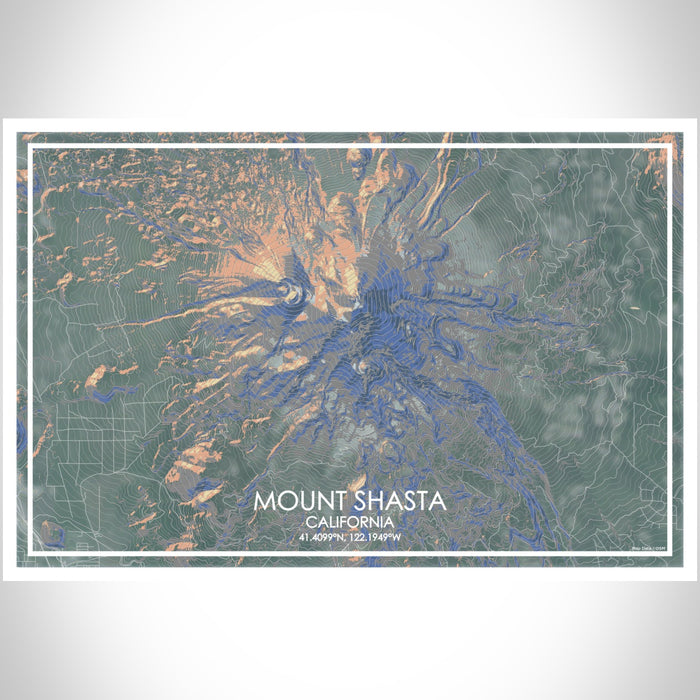 Mount Shasta California Map Print Landscape Orientation in Afternoon Style With Shaded Background