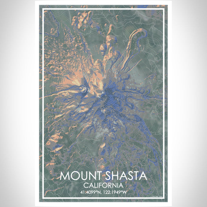 Mount Shasta California Map Print Portrait Orientation in Afternoon Style With Shaded Background