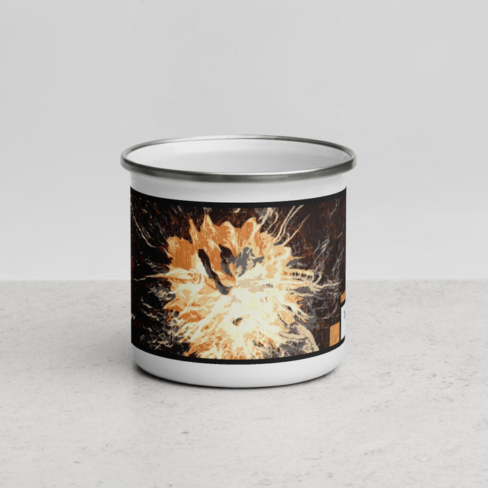 Front View Custom Mount Shasta California Map Enamel Mug in Ember