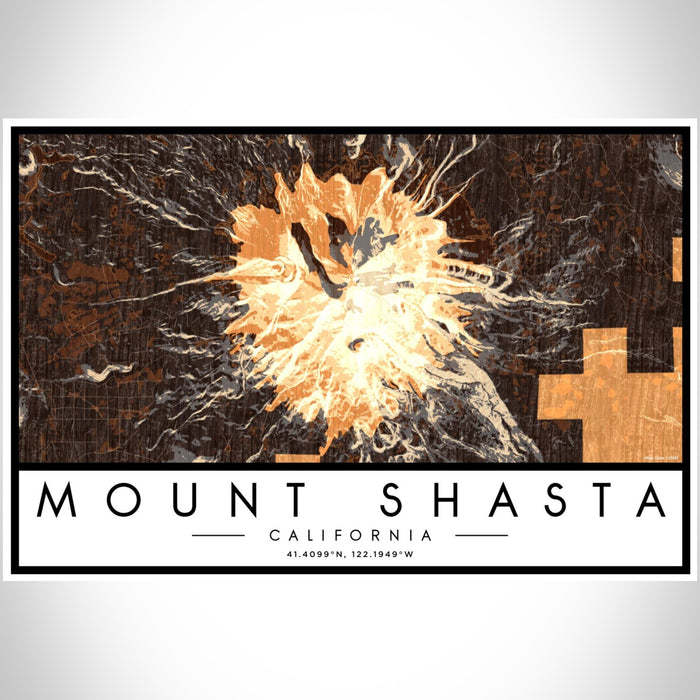 Mount Shasta California Map Print Landscape Orientation in Ember Style With Shaded Background