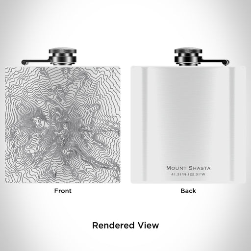 Rendered View of Mount Shasta California Map Engraving on 6oz Stainless Steel Flask in White