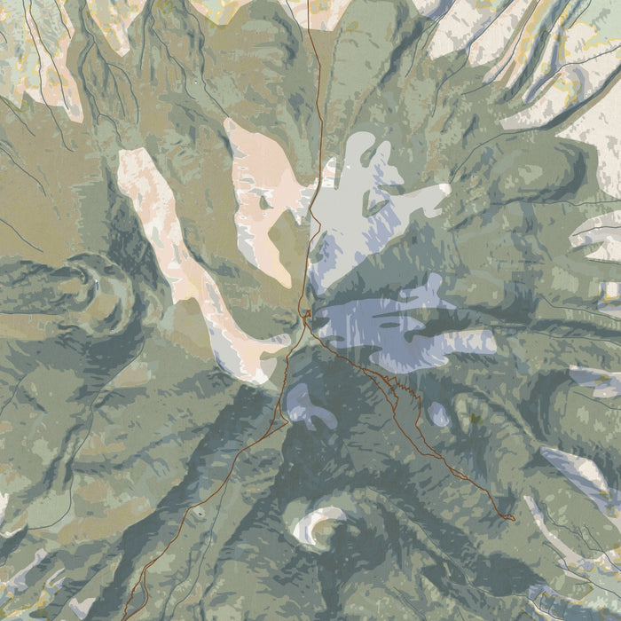 Mount Shasta California Map Print in Woodblock Style Zoomed In Close Up Showing Details