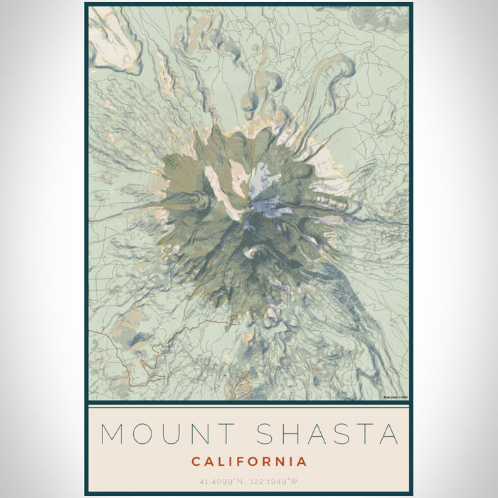 Mount Shasta California Map Print Portrait Orientation in Woodblock Style With Shaded Background