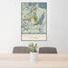 24x36 Mount Tallac California Map Print Portrait Orientation in Woodblock Style Behind 2 Chairs Table and Potted Plant