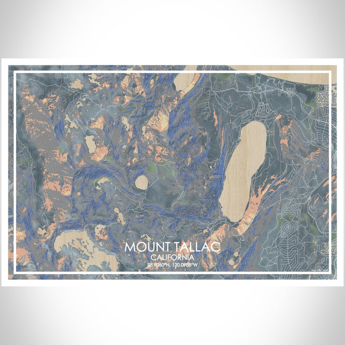 Mount Tallac California Map Print Landscape Orientation in Afternoon Style With Shaded Background