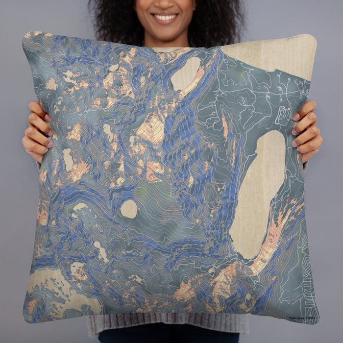 Person holding 22x22 Custom Mount Tallac California Map Throw Pillow in Afternoon