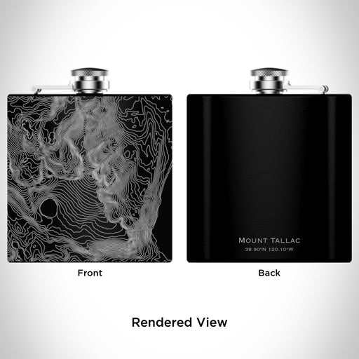 Rendered View of Mount Tallac California Map Engraving on 6oz Stainless Steel Flask in Black