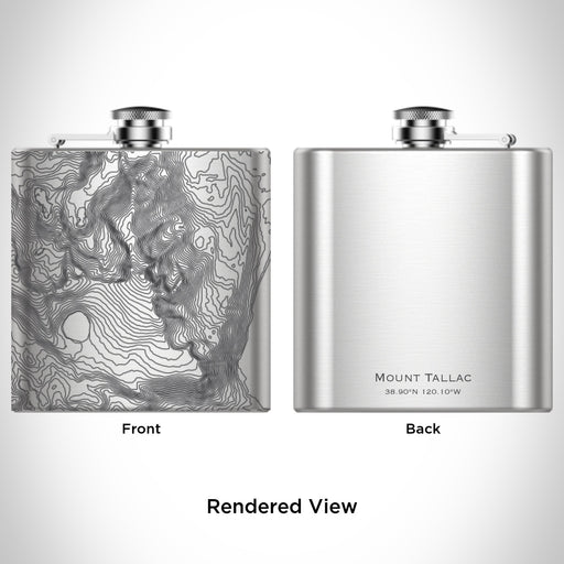 Rendered View of Mount Tallac California Map Engraving on 6oz Stainless Steel Flask