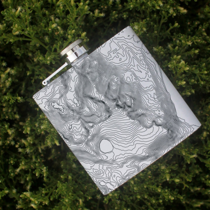 Mount Tallac California Custom Engraved City Map Inscription Coordinates on 6oz Stainless Steel Flask in White