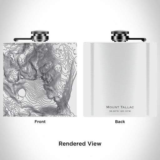 Rendered View of Mount Tallac California Map Engraving on 6oz Stainless Steel Flask in White