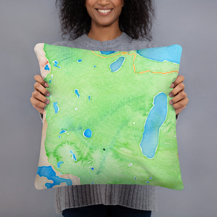 Person holding 18x18 Custom Mount Tallac California Map Throw Pillow in Watercolor