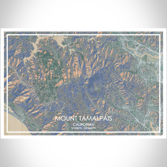 Mount Tamalpais California Map Print Landscape Orientation in Afternoon Style With Shaded Background
