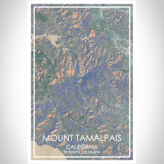 Mount Tamalpais California Map Print Portrait Orientation in Afternoon Style With Shaded Background