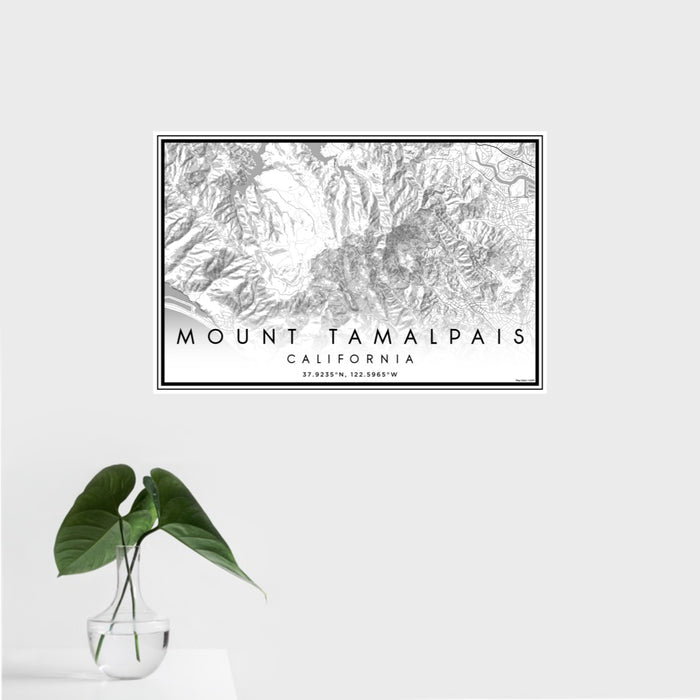 16x24 Mount Tamalpais California Map Print Landscape Orientation in Classic Style With Tropical Plant Leaves in Water