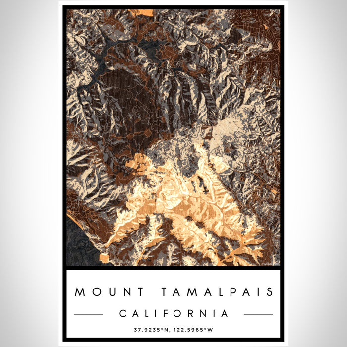 Mount Tamalpais California Map Print Portrait Orientation in Ember Style With Shaded Background