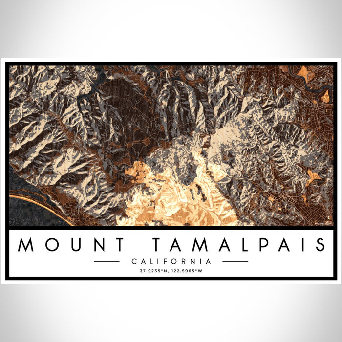 Mount Tamalpais California Map Print Landscape Orientation in Ember Style With Shaded Background