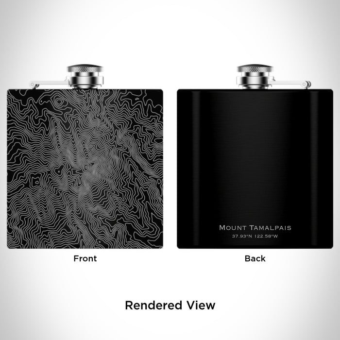 Rendered View of Mount Tamalpais California Map Engraving on 6oz Stainless Steel Flask in Black