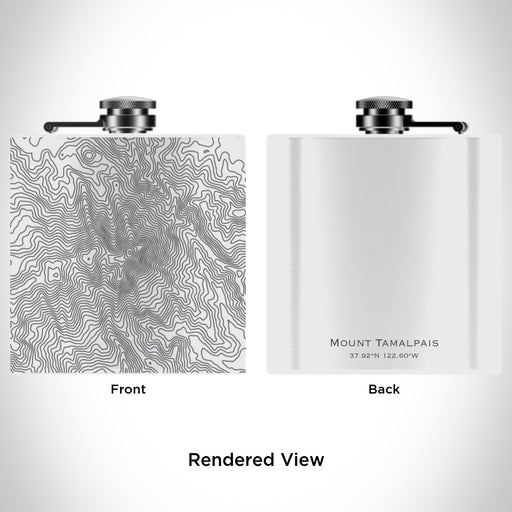 Rendered View of Mount Tamalpais California Map Engraving on 6oz Stainless Steel Flask in White
