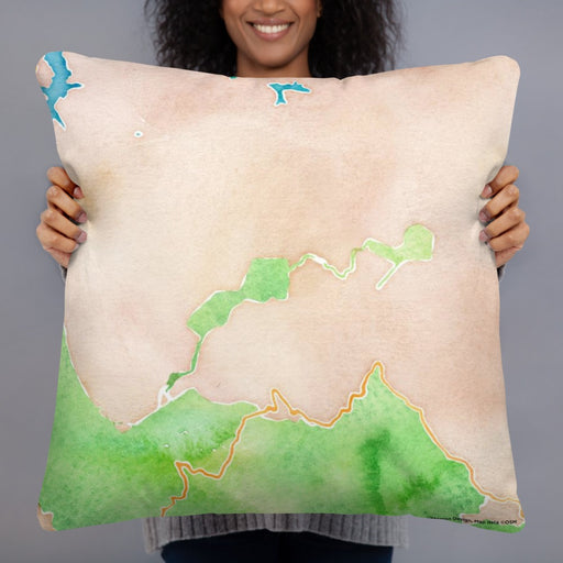 Person holding 22x22 Custom Mount Tamalpais California Map Throw Pillow in Watercolor