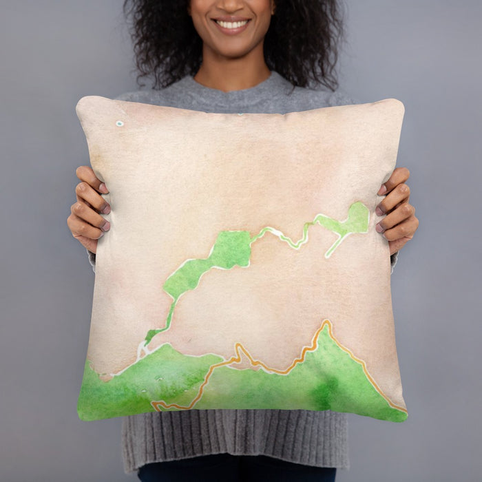 Person holding 18x18 Custom Mount Tamalpais California Map Throw Pillow in Watercolor