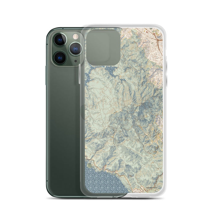 Custom Mount Tamalpais California Map Phone Case in Woodblock on Table with Laptop and Plant