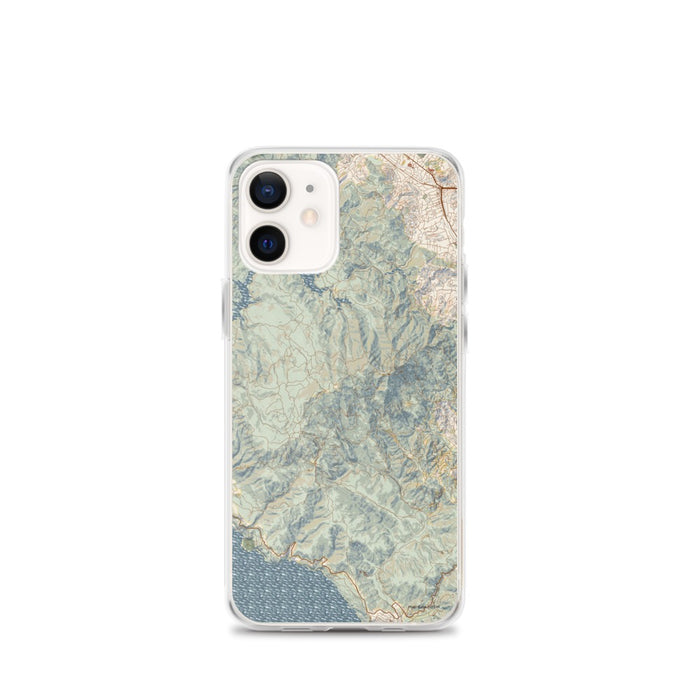 Custom Mount Tamalpais California Map iPhone 12 mini Phone Case in Woodblock