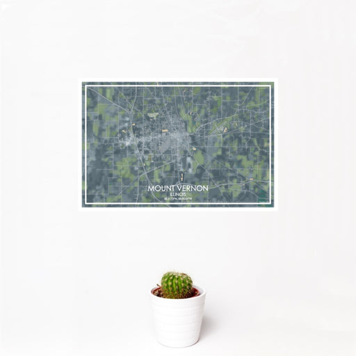 12x18 Mount Vernon Illinois Map Print Landscape Orientation in Afternoon Style With Small Cactus Plant in White Planter