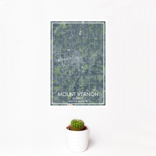 12x18 Mount Vernon Illinois Map Print Portrait Orientation in Afternoon Style With Small Cactus Plant in White Planter